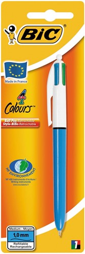 Bic 4 Colours Original stylo bille 4 couleurs, moyen, 4 couleurs d'encre classique, corps bleu, sous blis 1 Stuk