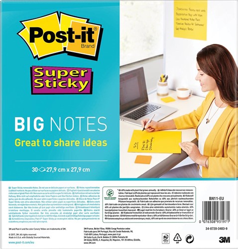 Post-it Super Sticky Big Notes, 30 feuilles, ft 280 x 280 mm, jaune 30 Vel