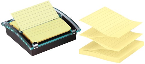 Post-it Super Sticky z-notes dévidoir Millenium noir, avec 1 bloc ft 101 x 101 mm ligné jaune