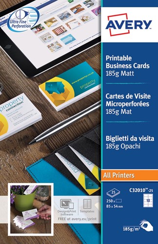 AVERY visitekaarten 185 g/m², 10 per blad, 250 stuks 25 Vel