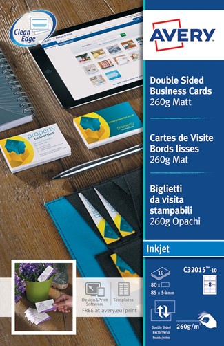 AVERY cartes de visite Quick&Clean  mat, 80 cartes, 260 g/m²