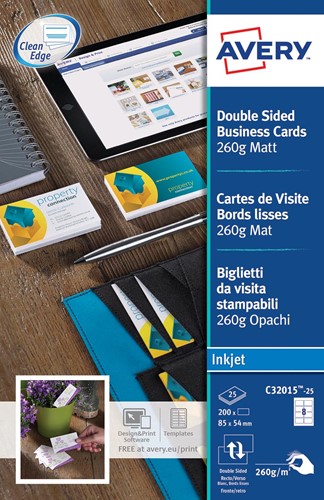 AVERY visitekaarten voor inkjet Quick&Clean  mat, 200 kaartjes, 260 g/m² 25 Vel