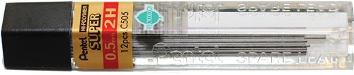 Pentel potloodstiften, 0,5 mm, 2H, etui van 12 stuks 12 Stuk