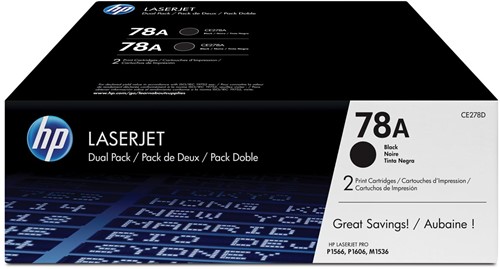 HP toner 78A, 2 100 pagina's, OEM CE278AD, zwart, duopack 2 Stuk