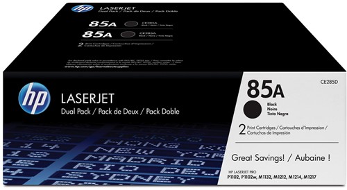 HP toner 85A, 1 600 pagina's, OEM CE285AD, zwart, duopack 2 Stuk