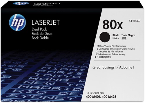 HP toner 80X, 6 900 pagina's, OEM CF280XD, zwart, duopack 2 Stuk