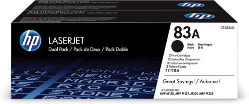 HP toner 83A, 1 500 pagina's, OEM CF283AD, zwart, duopack 2 Stuk