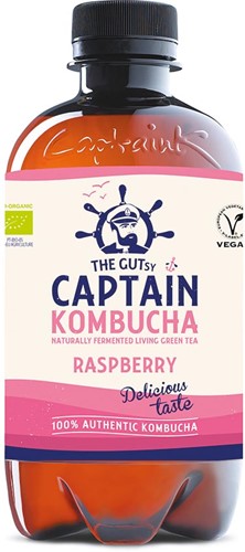 Le Gutsy Captain Kombucha Raspberry, bouteille de 400 ml, paquet de 12 pièces