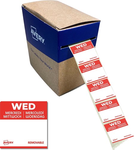 Avery étiquettes alimentaire, HACCP, mercredi, ft 25 x 25 mm, boîte dévidoir de 1000 pièces