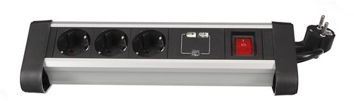 Perel desktop contactdoos met 3 stopcontacten, 2 USB-poorten en schakelaar, zwart, voor Nederland