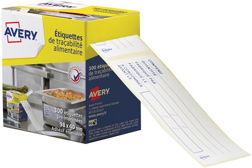 Avery étiquettes alimentaire, ft 98 x 40 mm, 1 roulleau 300 étiquettes en une boîte dévidoir, français