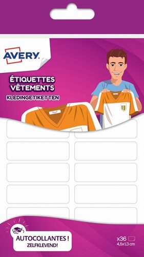 Avery Family étiquettes vêtements, ft 4,5 x 1,3 cm, blanc, sachet brochable avec 36 étiquettes