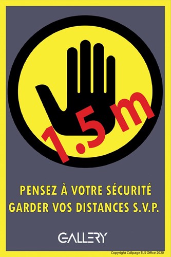 Gallery autocollant, avertissement: gardez 1,5 mètres de distance, ft A5, français