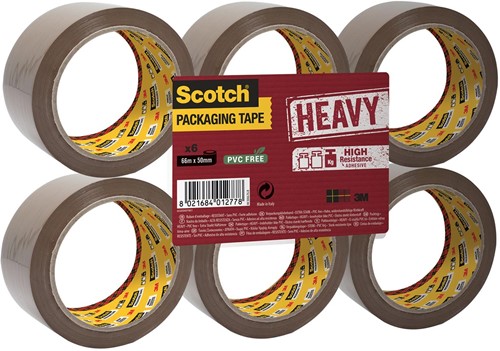 Scotch verpakkingsplakband Heavy, ft 50 mm x 66 m, bruin, pak van 6 stuks 6 Stuk