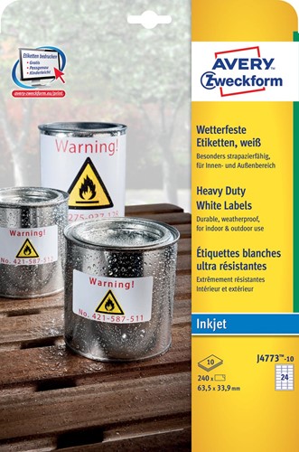 Avery Zweckform J4773-10 étiquettes ultra résistantes ft 63,5 x 33,9 mm (b x h), 2.400 étiquettes, blanc
