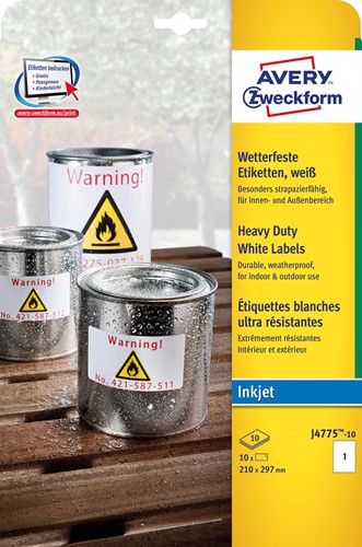 Avery étiquettes résistantes à l'humidité ft 210 x 297 mm (l x h), 10 pièces, 1 par feuille