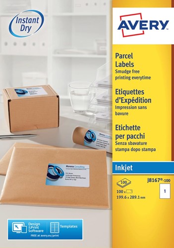 Avery J8167-10 étiquettes adresse ft 199,6 x 289,1 mm (b x h), 10 étiquettes, blanc 10 Vel