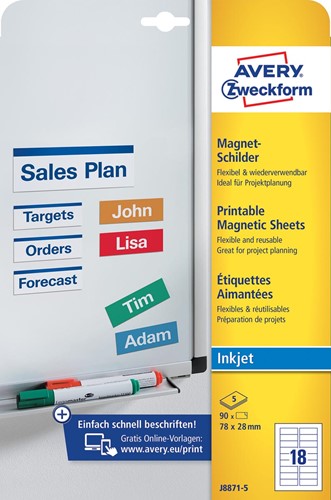 Avery Zweckform étiquettes magnétiques, ft 78 x 28 mm, sans coating, 90 étiquettes, blanc