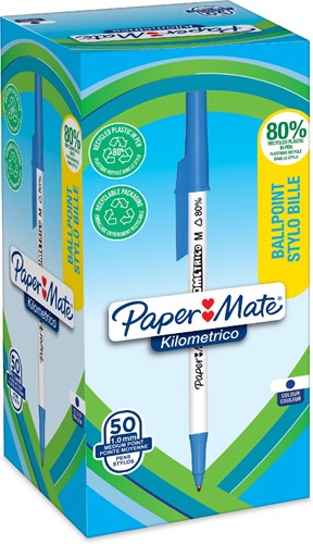 Paper Mate stylo bille Kilometrico, M, boîte de 50 pièces, bleu