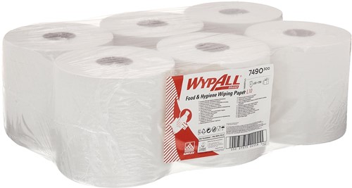 Wypall lingettes nettoyantes L10, centerfeed, 1 pli, paquet de 6 rouleaux, blanc