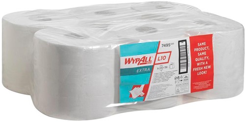 Wypall lingettes nettoyantes L10, 1 pli, paquet de 6 rouleaux, 525 lingettes, blanc