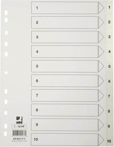 Q-CONNECT intercalaires, A4, PP, 11 trous, avec page de garde, jeu de 1-10, blanc