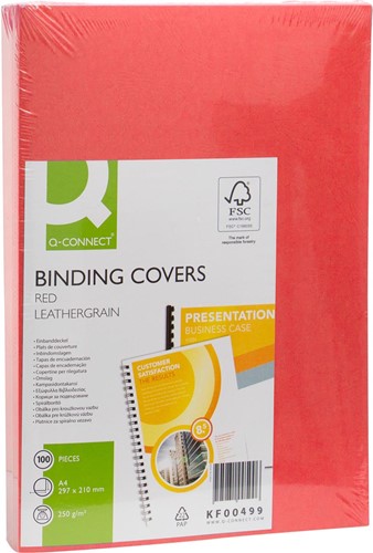 Q-CONNECT couvert A4 grain cuir 250 grammes 100 pièces rouge