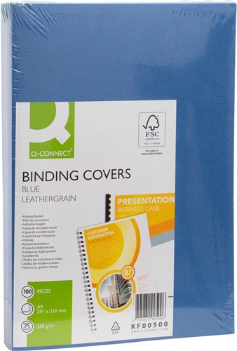Q-CONNECT dekblad A4 leder 250 grams 100 stuks blauw