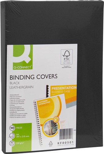 Q-CONNECT couvert A4 grain cuir 250 grammes 100 pièces noir