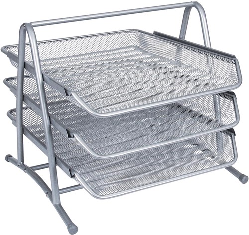 Q-CONNECT 3 brievenbakjes, mesh metaal, ft A4, zilver