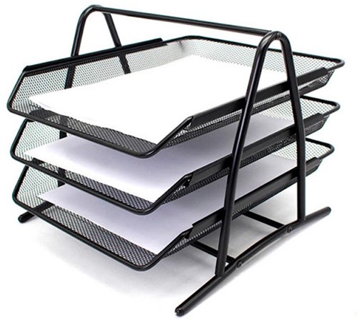 Q-CONNECT 3 bacs à courrier, métal mesh, ft A4, noir-2