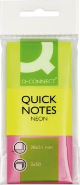 Q-CONNECT Quick Notes, ft 38 x 51 mm, 50 vel, etui van 3 blokken in neonkleuren-3