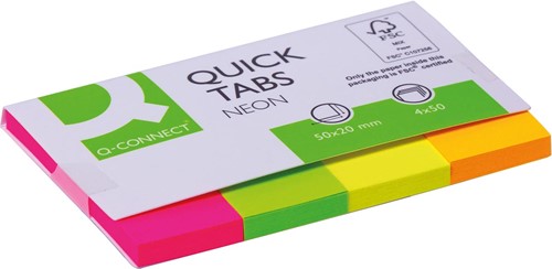 Q-CONNECT Quick Tabs, ft 20 x 50 mm, 4 x 50 onglets, couleurs assorties