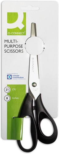 Q-CONNECT schaar, ft 21 cm, rechts, ronde punt, RVS, zwart, blister van 1 stuk-2