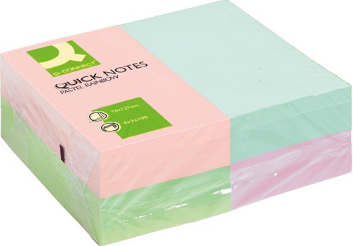 Q-CONNECT Quick Notes, ft 76 x 127 mm, 100 feuilles, paquet de 12 blocs en couleurs pastels