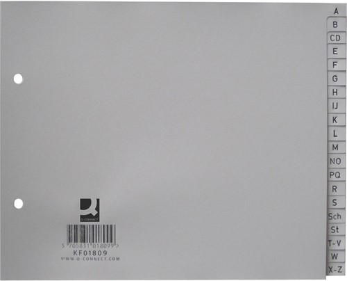 Q-CONNECT intercalaires, ft 18 x 22,5 cm, PP, 2 trous, jeu de A-Z, gris