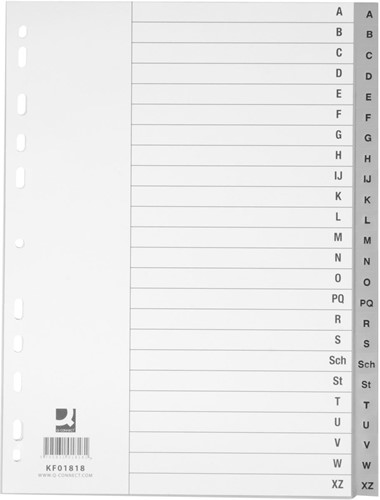 Q-CONNECT intercalaires, A4, PP, 4 trous, avec page de garde, jeu de A-Z, 24 onglets, gris