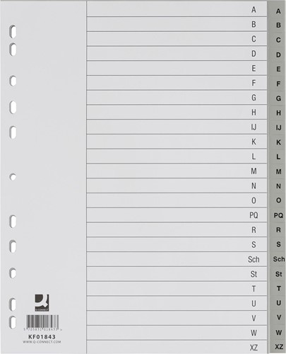 Q-CONNECT intercalaires, A4, PP, 4 trous, jeu de A-Z, 24 onglets, gris
