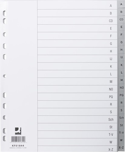 Q-CONNECT intercalaires, A4, PP, 4 trous, jeu de A-Z, 20 onglets, gris