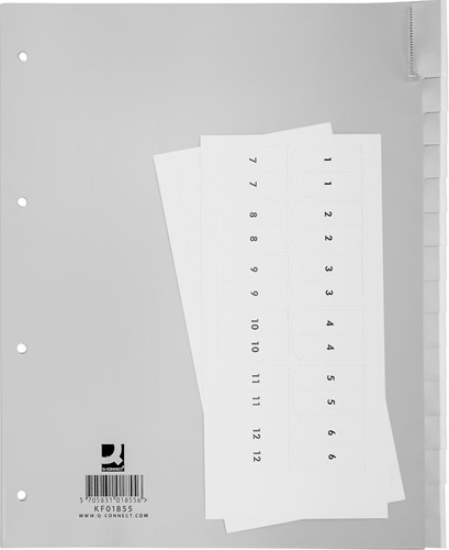 Q-CONNECT intercalaires, A4, PP, 4 trous, 15 onglets, gris