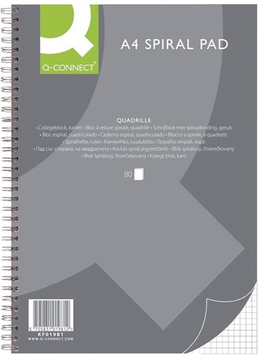 Q-CONNECT bloc collège, ft A4 , 80 feuilles, quadrillé 5 mm