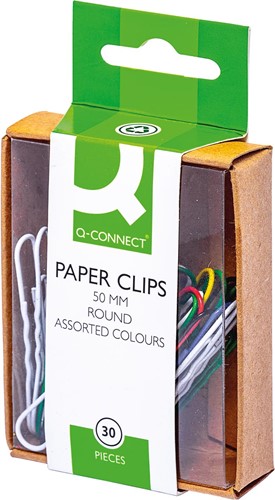 Q-CONNECT attache-tout, 50 mm, couleurs assorties, boîte de 30 pièces, accrochable