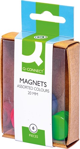 Q-CONNECT aimants, 20 mm, couleurs assorties, boîte de 6 pièces