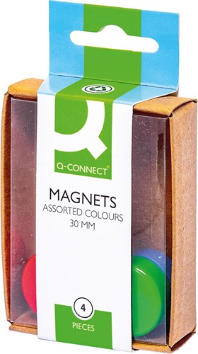Q-CONNECT aimants, 25 mm, couleurs assorties, boîte de 4 pièces