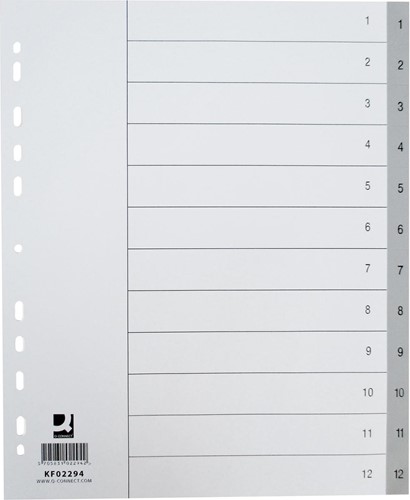 Q-CONNECT intercalaires, A4, PP, 11 trous, avec page de garde, jeu de 1-12, 12 onglets, gris