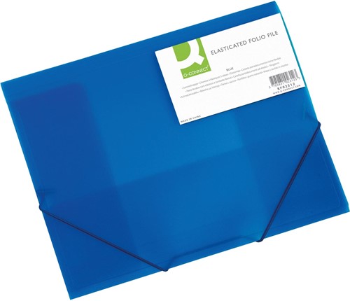 Q-CONNECT farde à rabats, A4, 3 rabats et élastiques, PP transparent, bleu