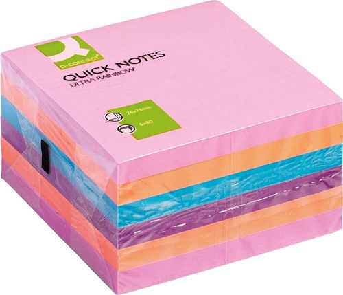 Q-CONNECT Quick Notes, ft 76 x 76 mm, 80 feuilles, paquet de 6 blocs en 4 couleurs assorties