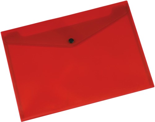 Q-CONNECT pochette documents, A4, PP transparent, fermeture à bouton-pression, rouge