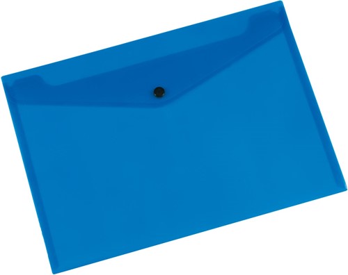 Q-CONNECT pochette documents, A4, PP transparent, fermeture à bouton-pression, bleu