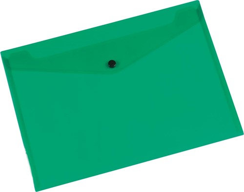 Q-CONNECT pochette documents, A4, PP transparent, fermeture à bouton-pression, vert